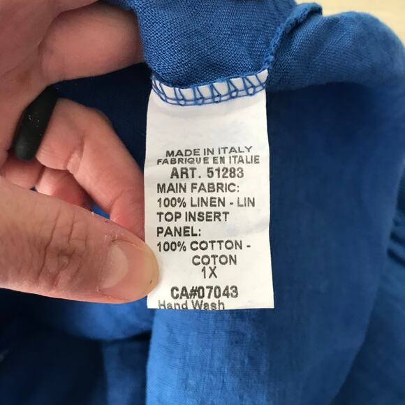 Saiph Lab Top Women 1X Blue Linen Cotton Blouse Shirt Oversize Lagenlook Texture - Picture 11 of 12